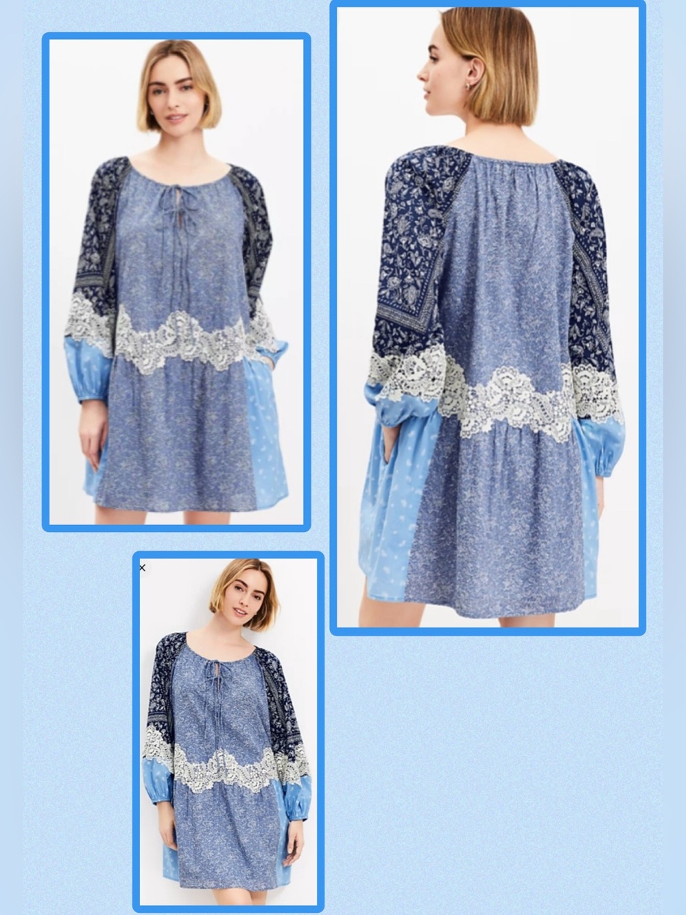 LOFT Lace Paisley Tie Mini Dress Boho Western Precious Sapphire SMALL pockets! - Picture 3 of 17